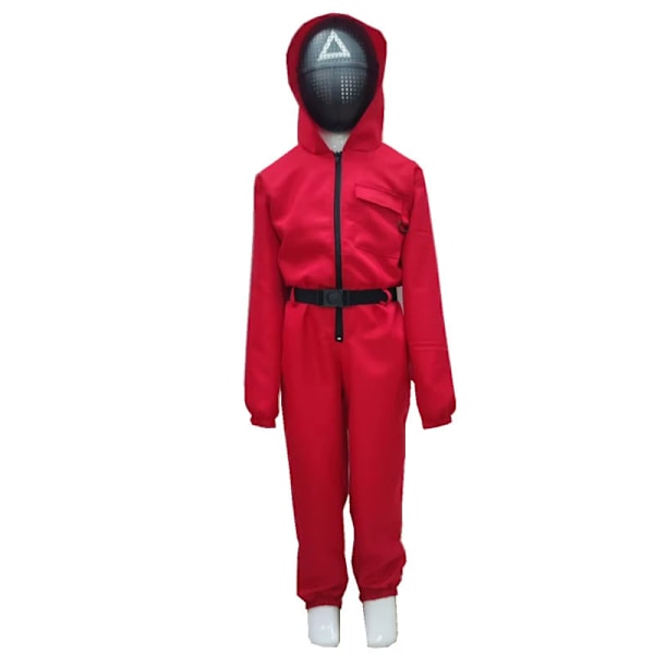 Barn Halloween Squid Game Cosplay Jumpsuit Cosplay Kostymset - HZ röd + rund mask röd + rund mask red + round mask 11-12 years old
