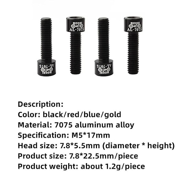 6 st/set Cykelstyre Skruvar Titanpläterad Rostfritt Stål M5*18mm Mtb Cykel