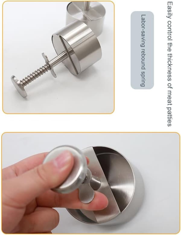 {YM}Adjustable Burger Press Hamburger Patty Maker with Spring Button, Stainless Steel Non-Stick Stuffed Hamburger Press 8cm