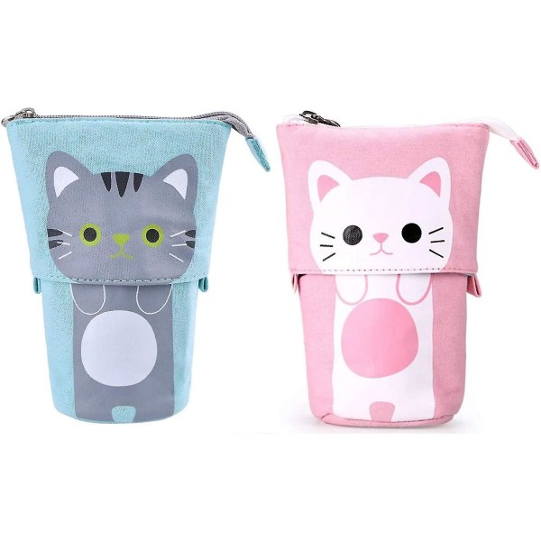 2-pack transformerande case, tecknad söt katt case Kosmetisk väska Organizer för pojkar, flickor (rosa)