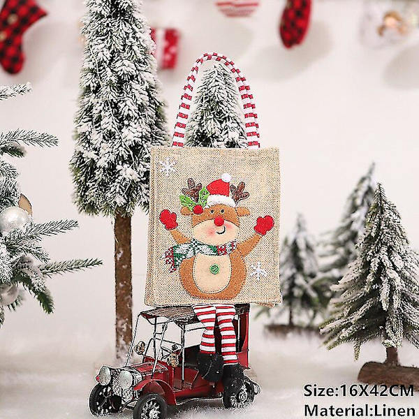 Navidad 2023 Santa Sekker Godteri Håndtak Snøring Gavepose Juledekorasjoner For Hjem Nyttår 2023 Juletre Ornament Dekor 3-elk foot