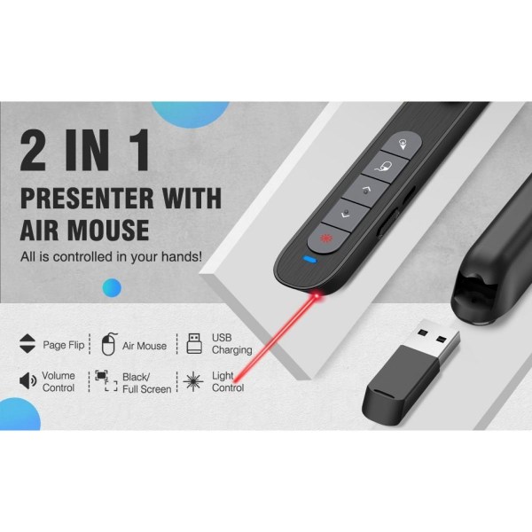 2,4 GHz trådlös röd laserskärmsfjärrkontroll för presentationer med Air Mouse-fjärrkontroll