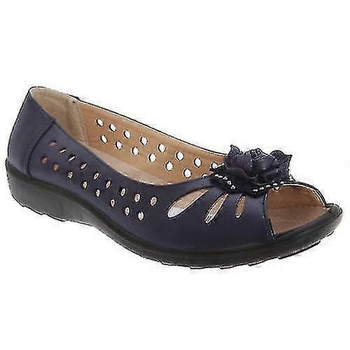 Boulevard Dame Punched Open Toe Blomster Fritidssko Pewter 4 UK