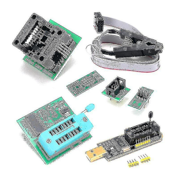 Ch341a USB Programmer Kit med Sop8 Clip Eeprom Burner Bios Flasher Spi Flash Programmer Kit med 1.8v Adapter og 150mil Sop8 Sokkel til 24/25 Serier