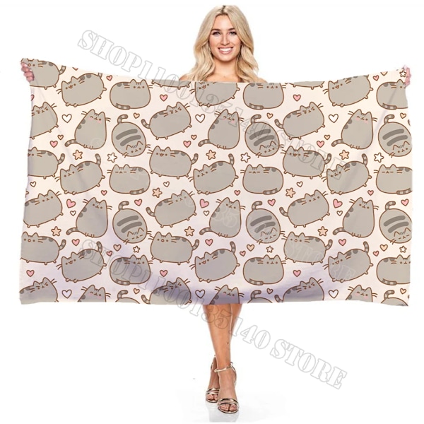 Söt Pusheen Katt Badrock Barn Vuxen Badhanddukar Tecknad Vinter Varm Badrum Badhanddukar Anime Tryck Badrock Badhandduk-2 Bath Towel-2 140x70cm