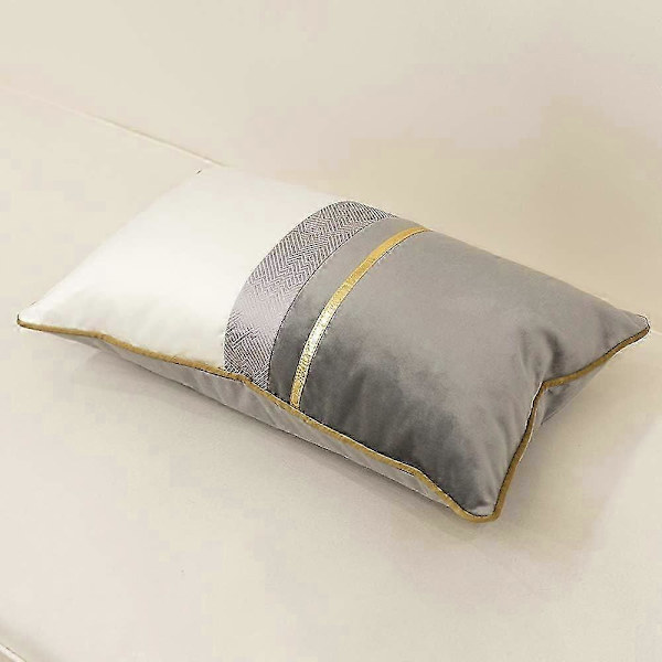 Marinblå Vit Guld Läder Randig Patchwork Sammet Kuddfodral ... Gray