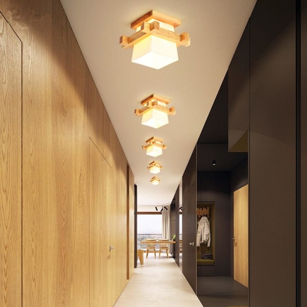 Enkel japansk tatami taklampa E27 trä ljus korridor veranda balkong glas taklampa modern taklampa