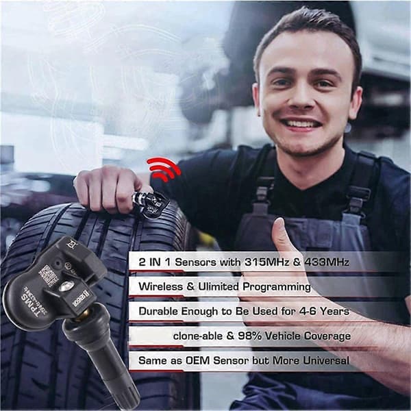 4 st Programmerbara MX-sensorer för TS408 TS508 ITS600 TPMS Däcktryckssensor 433MHz 315MHZ 2 i 1 Sensorövervakare Black