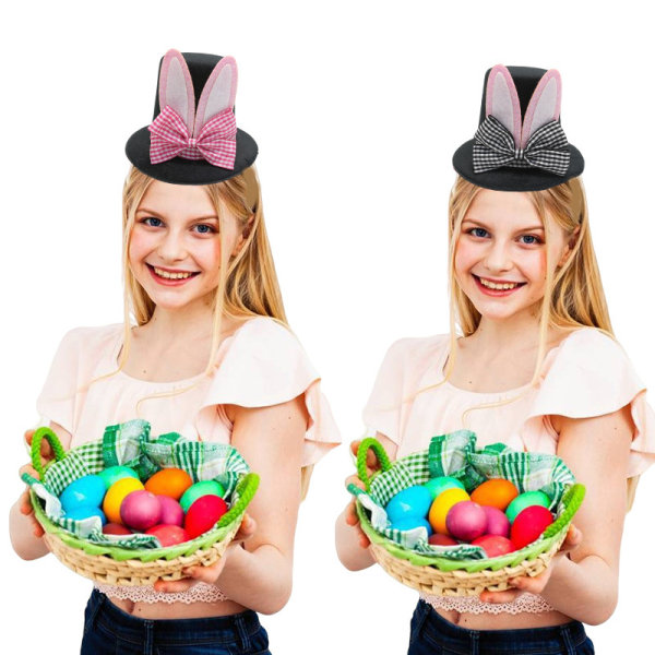 Ny påskfest Hårklämma Hatt Bow Bunny Ears High Hat Pink