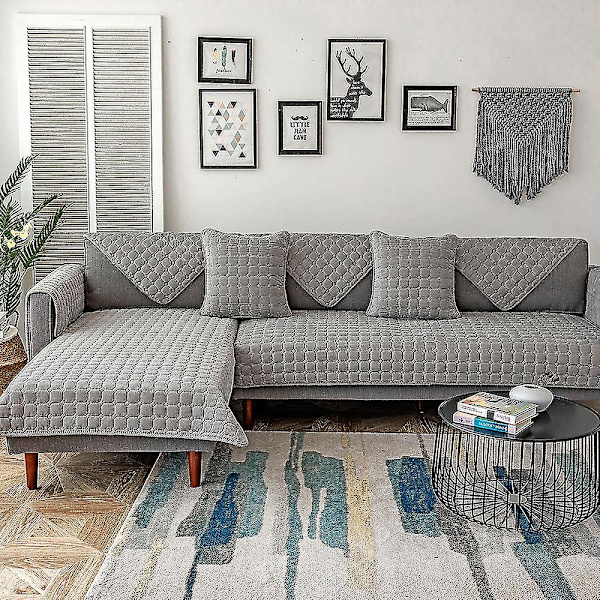 Tykt Plys Sofabetræk Europæisk Universal Sofahåndklæde Betræk Skridsikkert Sofabetræk Grey 90X210CM