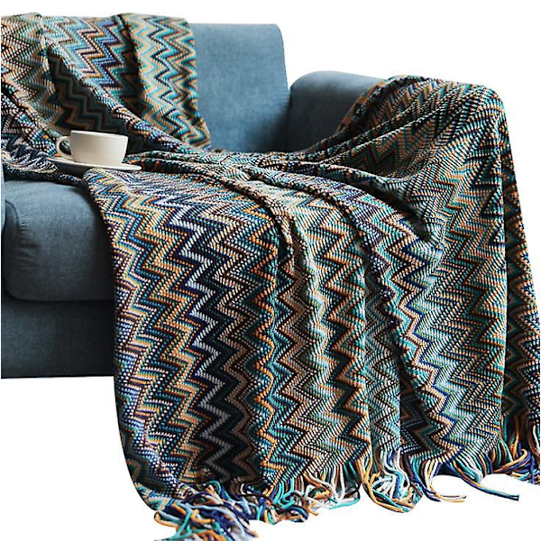 Tryckt Sofffilt Mjuk Sommar Stickad Filt Kontor Tupplur Luftkonditioneringsfilt navy 127*152cm