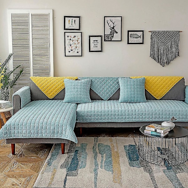 Tykt Plys Sofabetræk Europæisk Universal Sofahåndklæde Betræk Skridsikkert Sofabetræk Light Blue 90X180CM