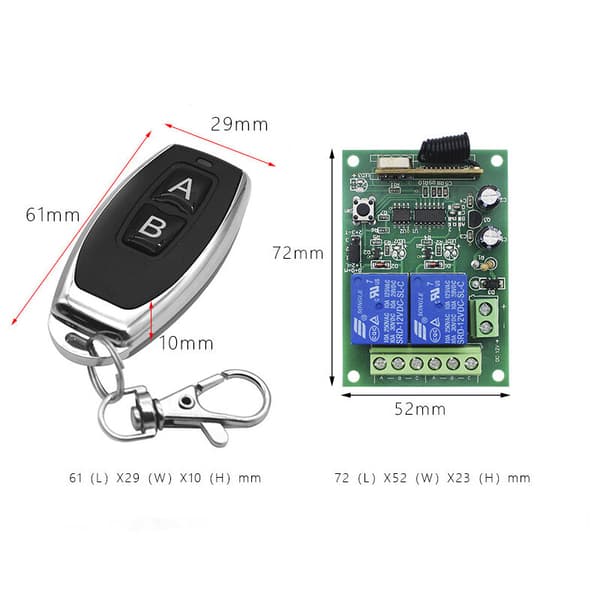 {YM}Secure Remote Control Switch DC 12V Wireless 433MHz RF 10A Relay Receiver with 2 Transmitters, for Motor, Light, Gate Door, DIY Controller