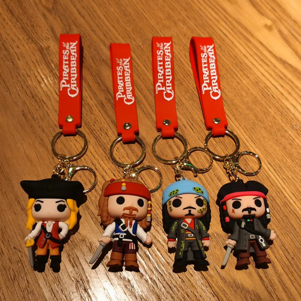 Pirates Of The Caribbean Söt dockhänge Anime Figurer Jack Sparrow Mode Ryggsäck Nyckelring Väska Nyckelring Hänge Födelsedagspresent Black hair