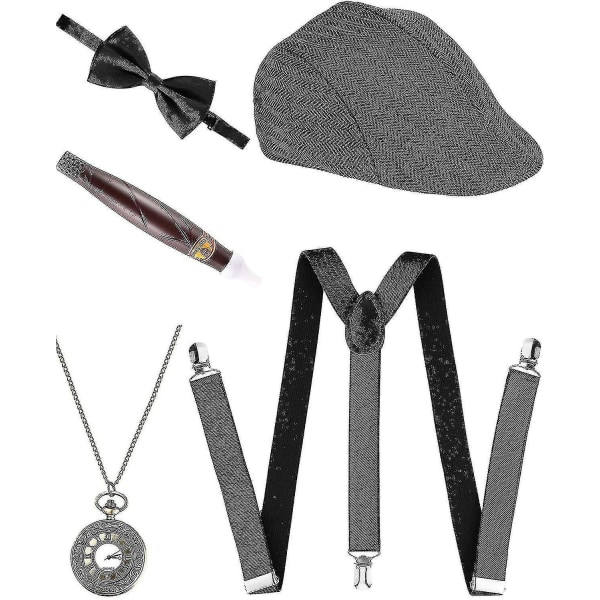 5 delar 1920-talet Gatsby Gangster Kostym Accessoarer Set 30-talet Manhattan Gangster Basker Yback Suspender