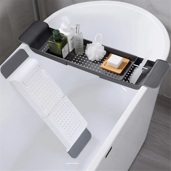 Badekarhylde Udtrækkelig Badeværelse Badekarbakke Bruserhylde Sort 55*17.5*6.3cm white