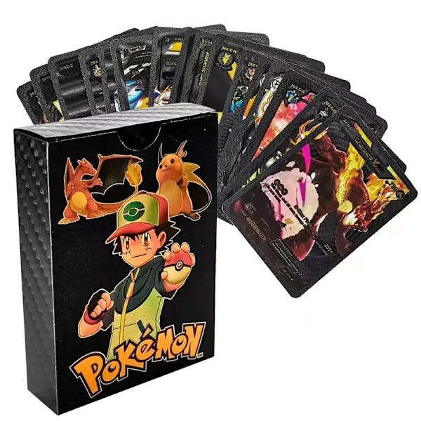 55 st Färgglada Guldfolie Kort Charizard Pikachu Silver Regnbåge Engelsk Samling Strids Kort Leksaker och Gåvor black