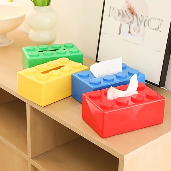 Vävnadsbox i blockstil, multifunktionell förvaringslåda i plast White