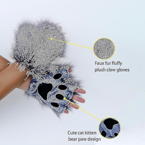 Fuskpäls Rävsvans Katt Varg Cosplay Kostymset Plysch Mask Fluffiga Vantar Halloween Jul-hao