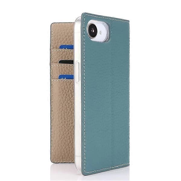 Kompatibel til iPhone 16e Wallet Case Ægte Ko Læder Telefon Cover Litchi Tekstur LightBlue