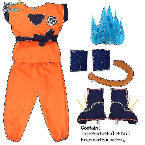 Jul Barn Vuxen kostymer Son Goku Kostym Anime Superhjältar Jumpsuit Svart hår Kostym Dress Up 9pcs*Wu blue 150 height140*150cm *Goku