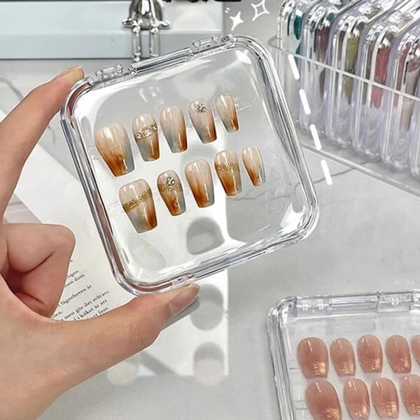 REMAKE Nagelorganisatör, 12 st Tryckta Nagelförvaring, Konstgjorda Tryckta Nagelbehållare, Klar Akryl Nagelorganisatörfodral med Transparent Tejp ...
