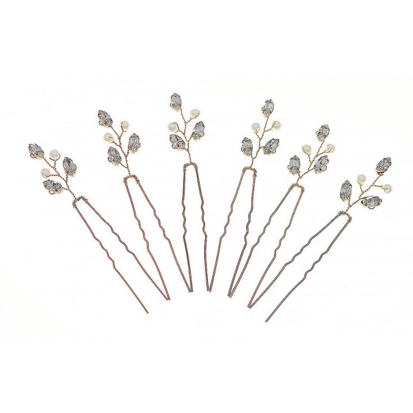 6 delar hårnålar kit, bröllopstillbehör Pearl Crystal U-formade smyckeklämmor