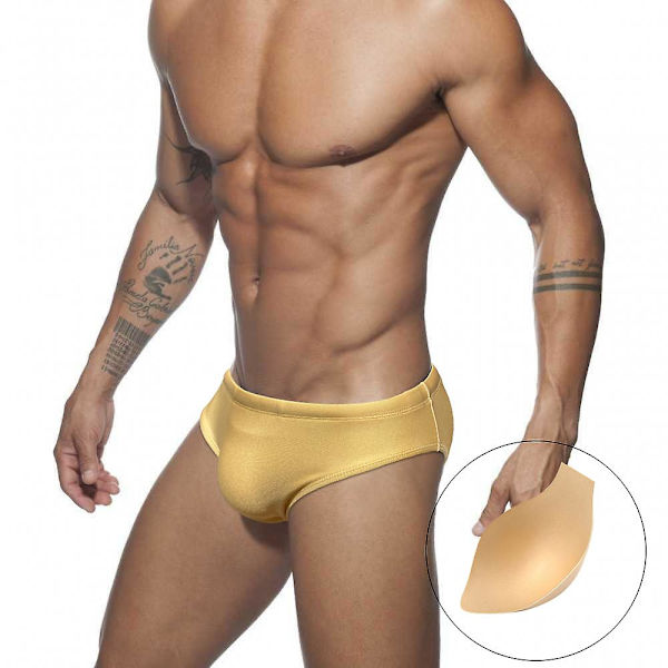 Sexiga Herrar Glitter Push Pad Baddräkt Nylon Låg Midja Bikini Badbyxor Sport Strand Badkläder Mode Manliga Ljusa Surf Trunks navy no pad L