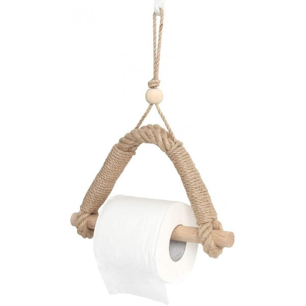 Hamprep Toalettpappershållare Retro Väggmonterad Handduksställ för Kök Heminredning Boho Dekor Badrumstillbehör | Pappershållare (Kaki Card)
