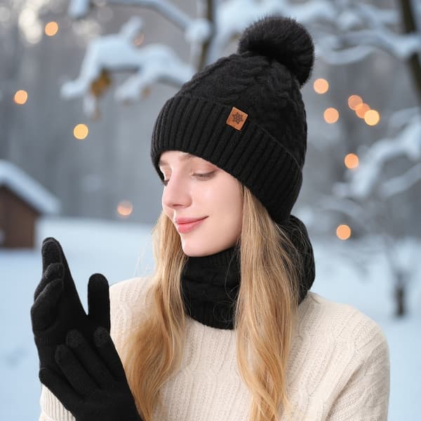3 stk. Voksen Vinter Varmesæt - Hue, Halstørklæde & Handsker Beige Three-piece Set