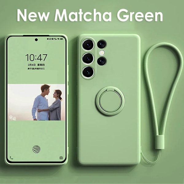 Flytande Silikon Ringfodral Kompatibelt med Samsung Galaxy S23 Ultra 360 Skyddande Mjukt Tyg Telefonskal S23Plus S22 Ultra S21Ultra Green NEOPRENE
