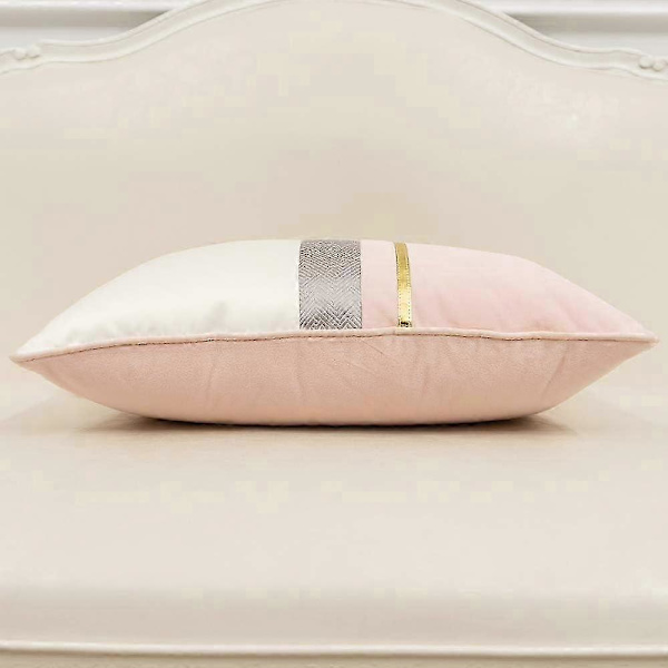 Marinblå Vit Guld Läder Randig Patchwork Sammet Kuddfodral ... Pink