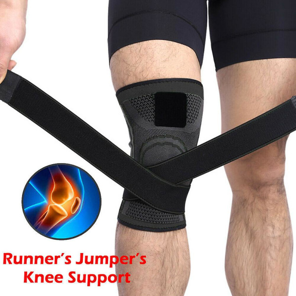 2st Koppar Knä Sleeve Kompressionsbrace Patella Support Stabilizer Sports Gym Led Black L