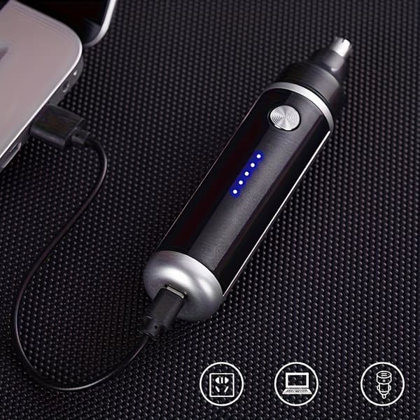 FEIYBA Elektrisk Nese- og Ørehårstrimmer - USB-drevet, rustfrie stålblader Black+Øreprop