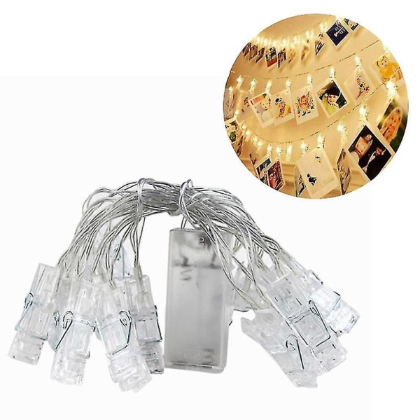 40 LED Fotoklämmor Ljusslinga Batteridriven Fairy Lampa Jul Heminredning Warm White