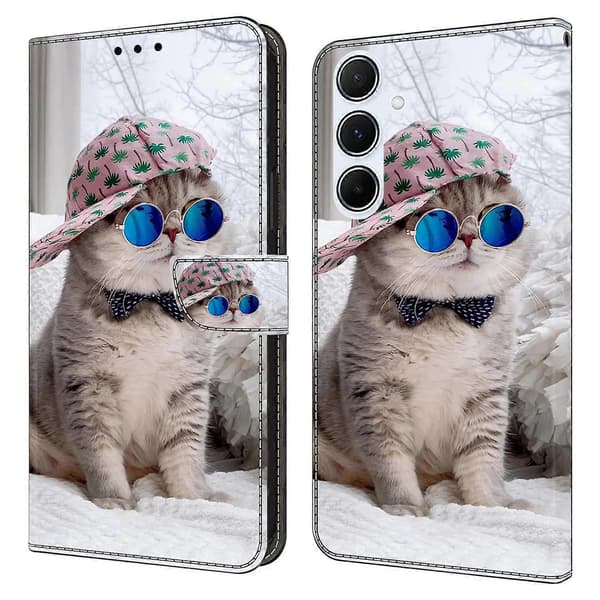 Plånboksfodral för Samsung Galaxy S24 FE Mönstertryck Ställ Läder Flip Telefonskal Multicolor Hat Cat