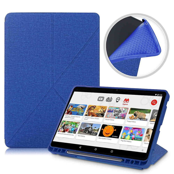 För Samsung Galaxy Tab S7 Plus S7 Fe 12,4 tums case med pennhållare Multi - vikbar stativbok för Galaxy Tab S8 Plus S8+ BXJG Dark Blue Tab S8 Plus 12.4 inc