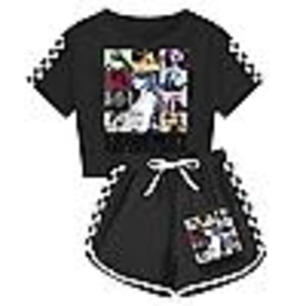 7-14 år gamla flickors Taylor Swift vardags T-shirt toppar shorts set pyjamas hemkläder sportkläder kostymer kläder svart black 140cm