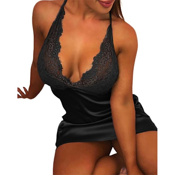 Sexig Babydoll Nattlinne Sovkläder Nattkläder Dam Plus Size Black 2XL