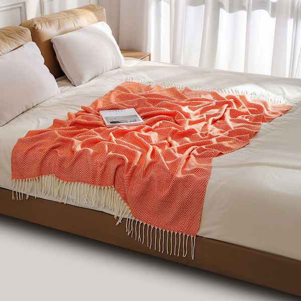 Mjuk filt, överkast, soffa, ullfilt, filt, pläd, sofffilt, fluffig sofffilt, merinoullfilt, fluffig varm filt orange