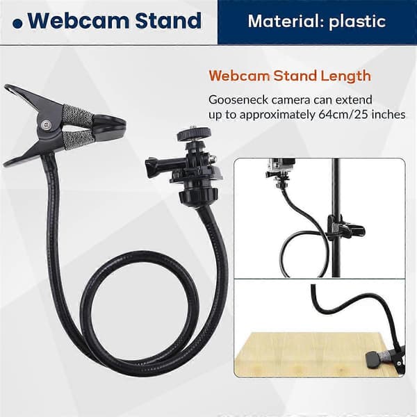 Webcam Stativ 25 Tommer Fleksibel Skrivebordsmontering Klemme Svanehals Stativ for Logitech Webcam C930E, C930, C920 black