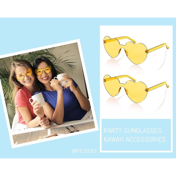 2-pack båglösa hjärtformade solglasögon kvinnor One Piece Transparenta trendiga kärleksglasögon Yellow- Yellow