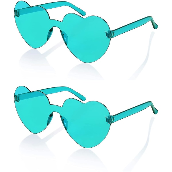 2-pack båglösa hjärtformade solglasögon kvinnor One Piece Transparenta trendiga kärleksglasögon Green- Green