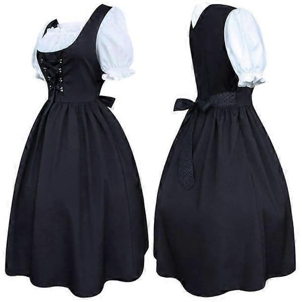 Dirndl til kvinder, 2 dele med forklæde og bluse, sort hvid klassisk stil S