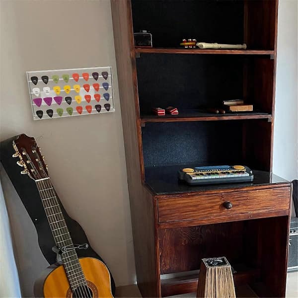 {YM}Akryl Gitarrplektrum Väggfäste Displayfodral Förvaringslåda för Gitarrplektrum Förvaring och Display Rymmer 32 Gitarrplektrum