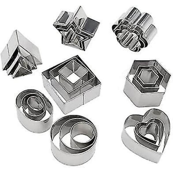 24 Mini Kakformar Set, De 8 Populäraste Formerna I 3 Olika Storlekar För Kakor, Glasyr, Tårtdekoration, Rostfritt Stål, Silver, 24-pack