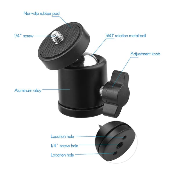 2 stk. Mini Svivelkulehode Stativhode 360 Graders Roterende Monteringsbaseadapter 1-Pack