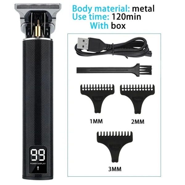 2023 Vintage Body T9 sladdlös elektrisk rakapparat Hårklippningsmaskin för man hårklippare Barber skäggtrimmer USB Metal Black LCD