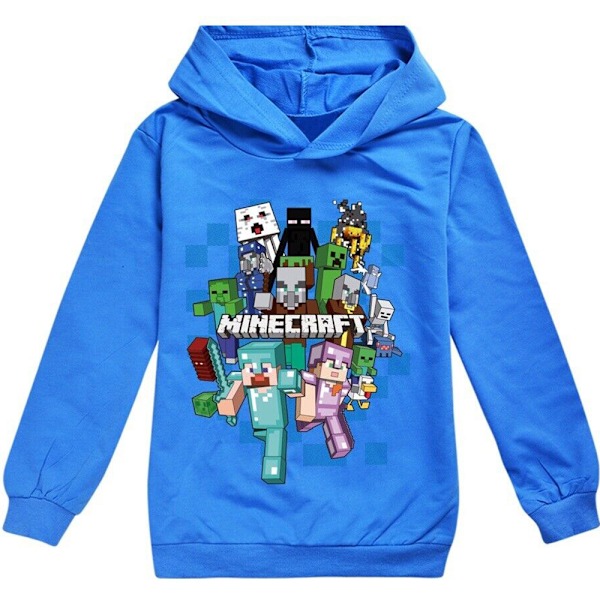 Barn Minecraft Jumper Hoodie Sweatshirt Långärmad Tröja Blå Blå blue 150 cm