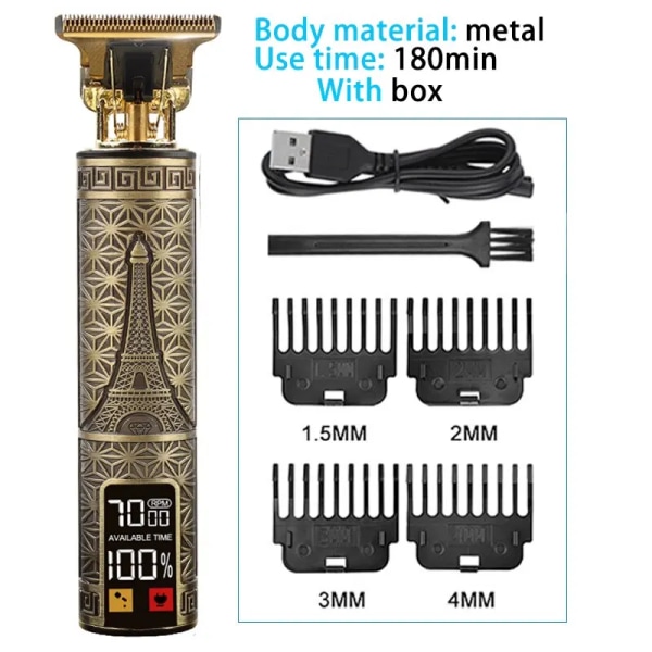 2023 Vintage Body T9 sladdlös elektrisk rakapparat Hårklippningsmaskin för man hårklippare Barber skäggtrimmer USB Metal tower LCD